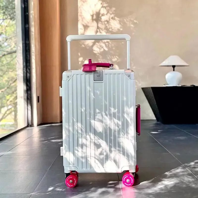 Mala de Viagem com Estrutura de Alumínio e Alça Larga, Rodas Giratórias Silenciosas Coloridas e Trava TSA, Mala de Carrinho de Grande Capacidade