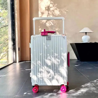Mala de Viagem com Estrutura de Alumínio e Alça Larga, Rodas Giratórias Silenciosas Coloridas e Trava TSA, Mala de Carrinho de Grande Capacidade