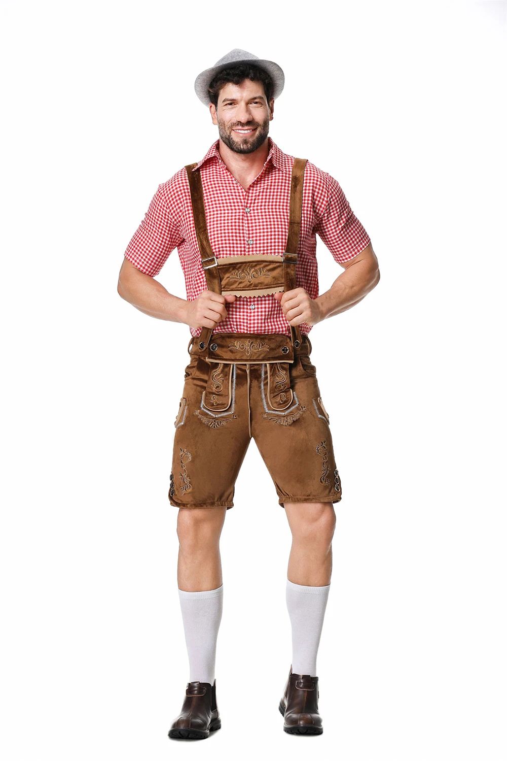 Bavarian Octoberfest German Beer Costume Male Oktoberfest Lederhosen Costume Beer Shirt Suspender Shorts Hat Cosplay Costumes