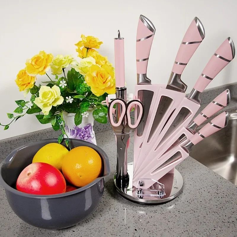 ZENG Conjunto de Facas de Cozinha 9 peças Aço Inoxidável Afiadas Facas de Chef Antiaderentes com Afiador para Cortar Fatiar Picar