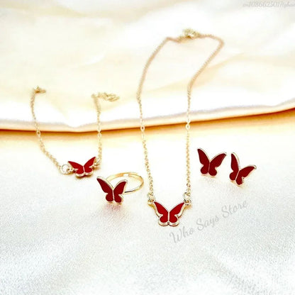 Conjuntos de Joias de Borboleta com Cristal Acrílico Romântico Pulseira Anel Colar Brinco Conjunto para Mulheres Acessórios de Vestido de Jantar de Casamento