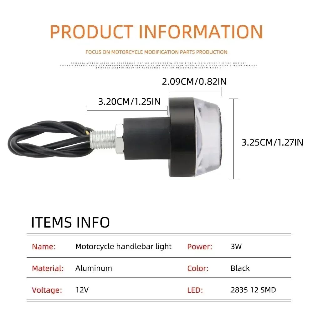 Luz de Seta LED 12V para Ponta de Guidão de Motocicleta Pisca-Pisca Branco/Amarelo Luz de Posição Lateral para Motocicletas