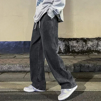 Men's  Jeans 2025 Winter Hot Style Korean Style Street Hip-hop Loose Denim Trousers Velvet Wool Trousers Black Light Blue