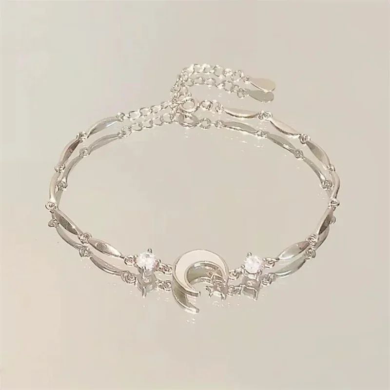 Pulseiras de Cerejeira de Cristal Rosa Brilhante para Mulheres Meninas Doce Lua Laço Flores Zircônia Pulseira Festa Joias Estéticas