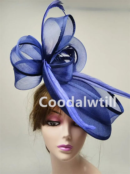 Chapéu Fascinator de Casamento Feminino, Chapéu de Millinery para Eventos Formais na Igreja, Chá, Corrida Kentucky Derby, Chapeau com Pena
