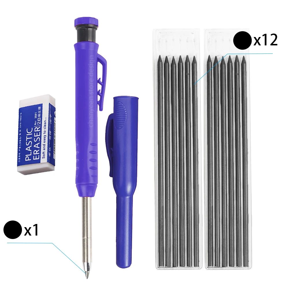 3Colors Refill 2.8mm Solid Carpenter Pencil Set Mechanical Pencil Cap Carpentry Marking Scriber Construction Woodworking Tools