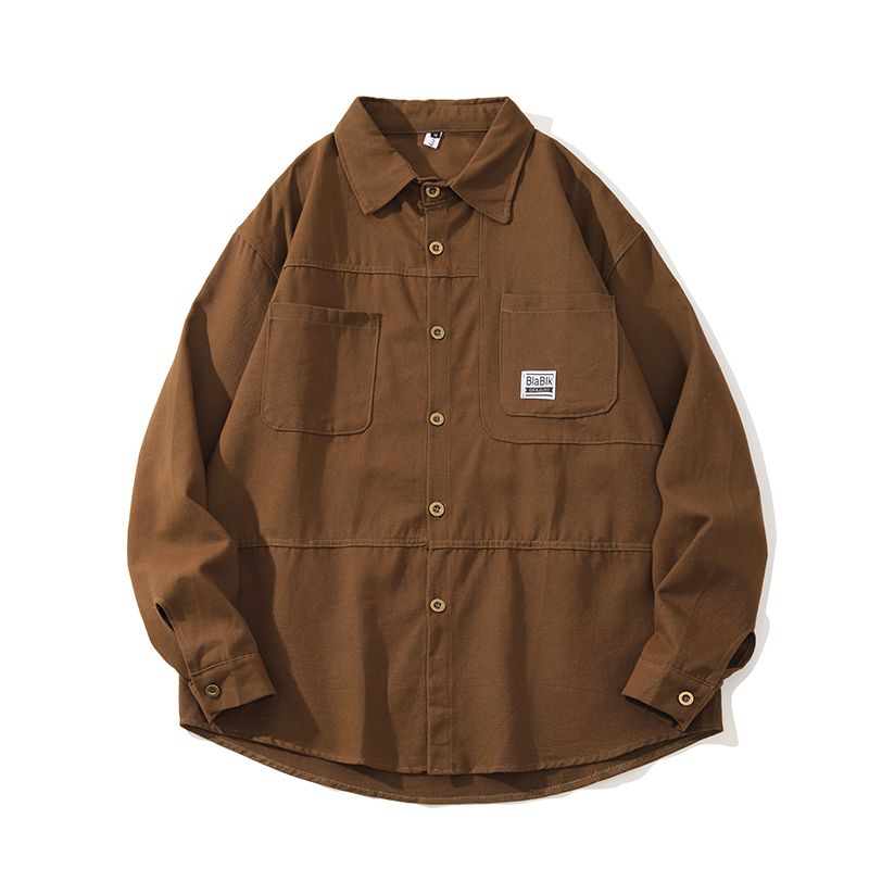 Gmiixder Men Cargo Long Sleeve Shirt Spring Autumn Hip Hop Jacket American Casual Retro Green Tough Man Workwear Shirt