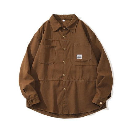 Gmiixder Men Cargo Long Sleeve Shirt Spring Autumn Hip Hop Jacket American Casual Retro Green Tough Man Workwear Shirt