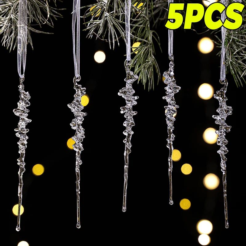 Clear Acrylic Icicle Ornaments Christmas Clear Crystal Icicles Pendants Christmas Tree Hanging Icicles Drop Xmas Wedding Decor