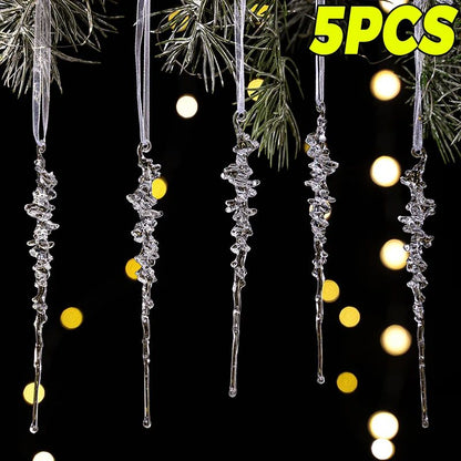 Clear Acrylic Icicle Ornaments Christmas Clear Crystal Icicles Pendants Christmas Tree Hanging Icicles Drop Xmas Wedding Decor