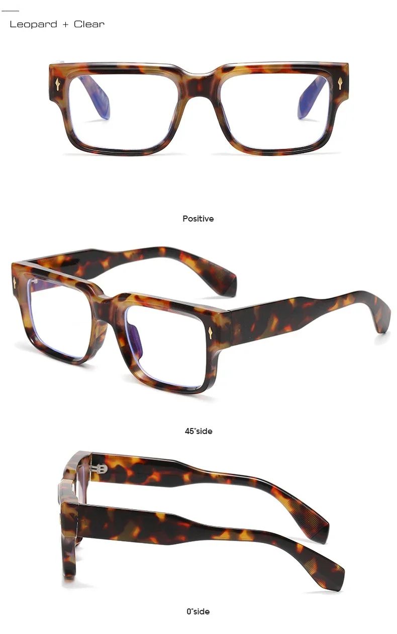 JNPCXI Óculos de Sol Retrô Quadrados Femininos Listras de Leopardo Sombras UV400 Rebites da Moda Masculinos Óculos de Sol Transparentes Gradiente