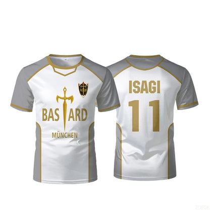 2025 New Blue Lock Anime Bastard Mnchen Jersey White Maillot Men's Football T-shirt Kaiser Isagi Cosplay Tops Breathable Sports