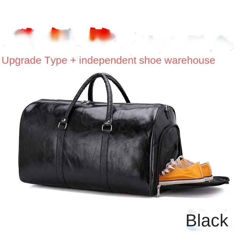 Bolsa de Viagem de Couro Grande Duffle Independente Bolsas de Fitness Grandes Bolsa de Mão Bagagem Bolsa de Ombro Preto Moda Masculina Zíper Pu 2024