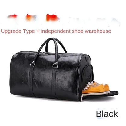 Bolsa de Viagem de Couro Grande Duffle Independente Bolsas de Fitness Grandes Bolsa de Mão Bagagem Bolsa de Ombro Preto Moda Masculina Zíper Pu 2024