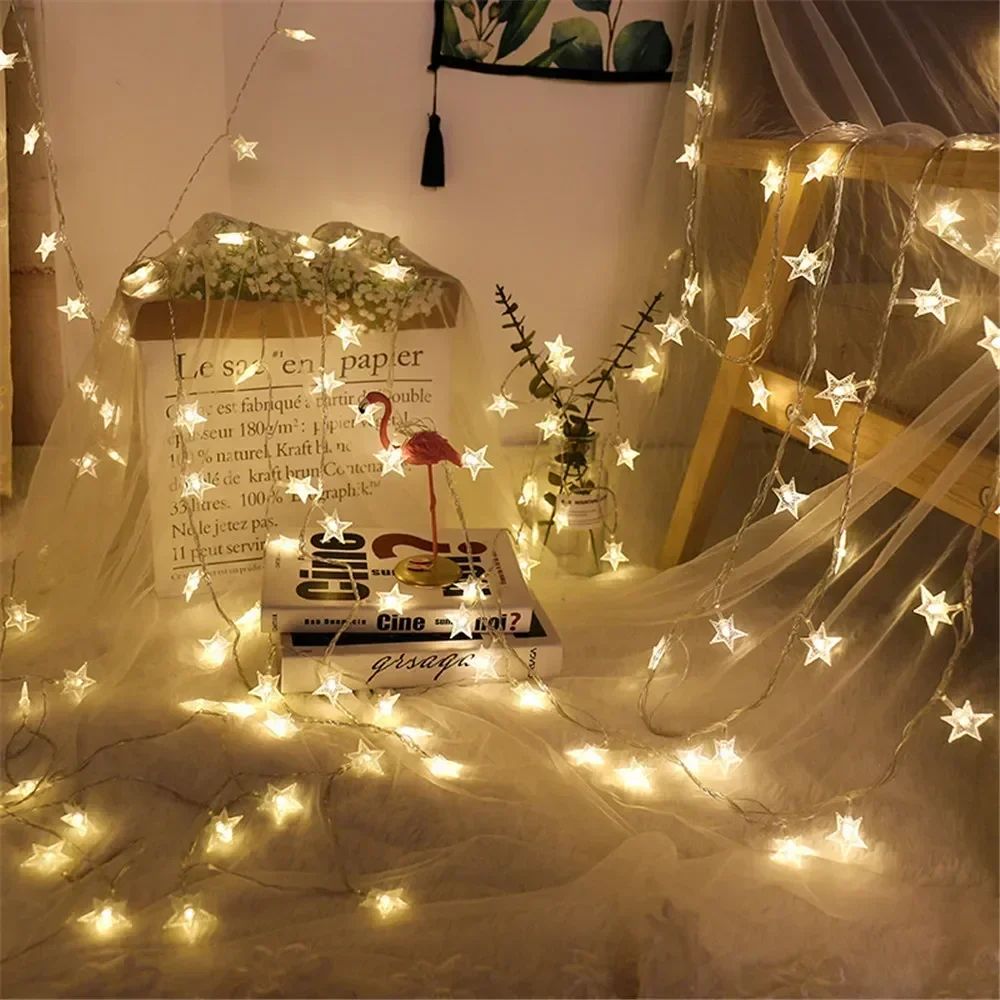 Battery Power Star Led Lights Garland Fairy String Christmas Outdoor Lamp Garden Bedroom Room Wedding Party Decoration
