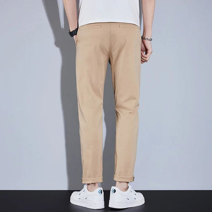 Casual Men Orange Loose Straight Business Pants Green Khaki Elastic Waist Trousers Soft Cotton Lyocell Fabric Korean Cargo Pants