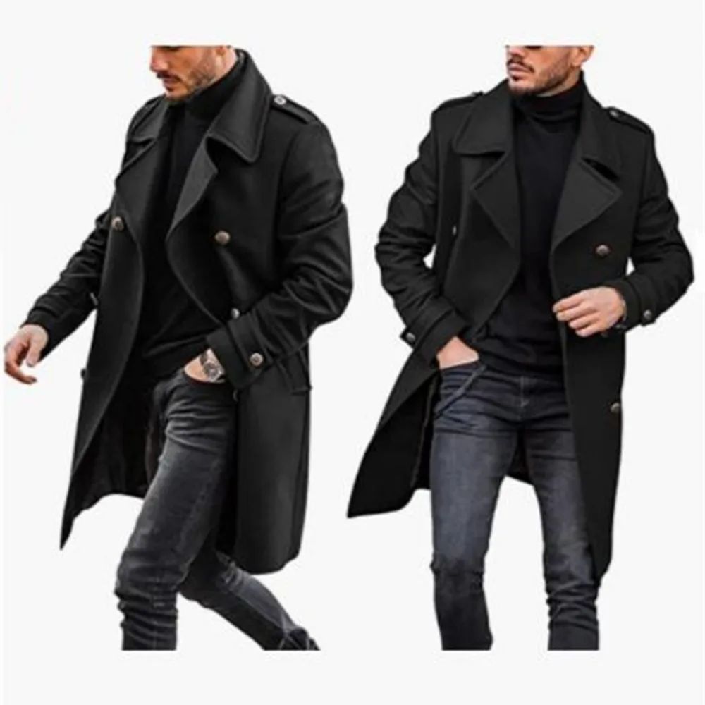 Trench Coat Men Classic Double Breasted Long Coat Mens Clothing Long Jackets Coats British Style Overcoat S-4XL Size
