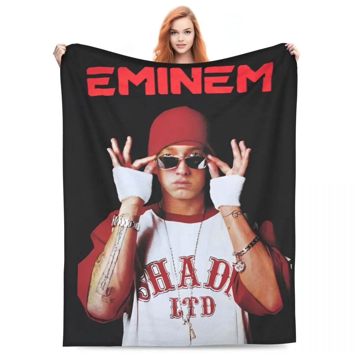 Eminem Inspired Coral Fleece Throw Blanket Super Soft Plush for Home Travel Bedding Air Conditioning  Summer Essential