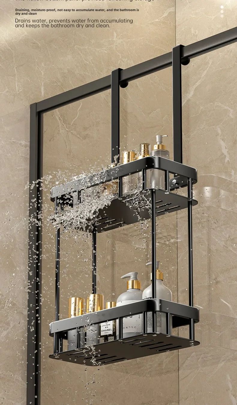 Cesto de Ducha Sem Furo | Cesto Organizador de Porta de Vidro para Banheiro | Suporte para Toalhas para um Espaço de Banho Conveniente