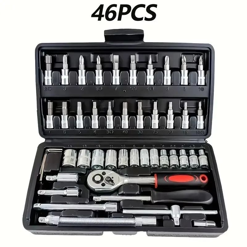 AIRAJ NOVO Kit de Ferramentas para Reparação Automotiva 46/53 Peças/Conjunto  Conjunto de Soquetes Chave de Torque Catraca  Conjunto de Ferramentas de Reparo Chave Combinada Automotiva