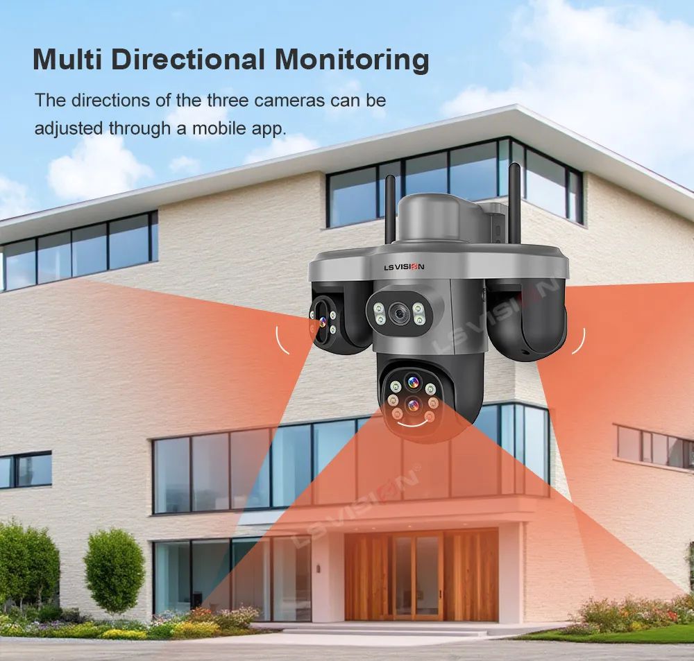LS VISION 20MP 10X Optical Zoom Three PTZ Lens Solar Camera Outdoor WiFi/4G Three Screen Auto Tracking Security Cameras V380 Pro