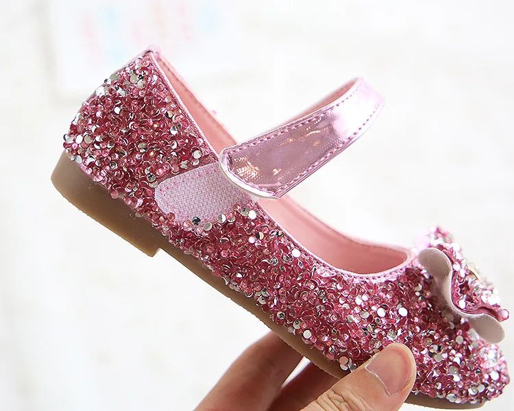 Fashion Girls Shoes Kids Flats Shoes Sequins Rhinestone Princess With Butterfly-Knot Flats Shoes For Students New Autumn 2022