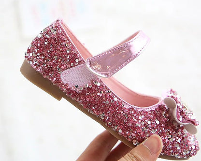 Fashion Girls Shoes Kids Flats Shoes Sequins Rhinestone Princess With Butterfly-Knot Flats Shoes For Students New Autumn 2022