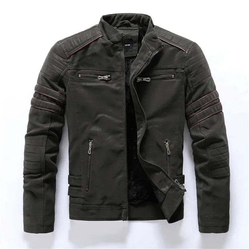 Casual Motorcycle Winter Men Winter Brand Leather Jacket Inner Fleece PU Coat Faux Leather Jackets Mens Clothing Streetwear
