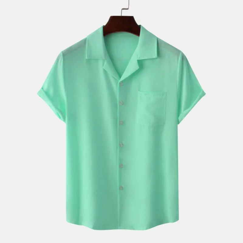 Solid Color Hawaiian Beach men's short-sleeved Tops Comfortable Casual Lapel men's Shirts Summer New men's short-sleeved Shirts