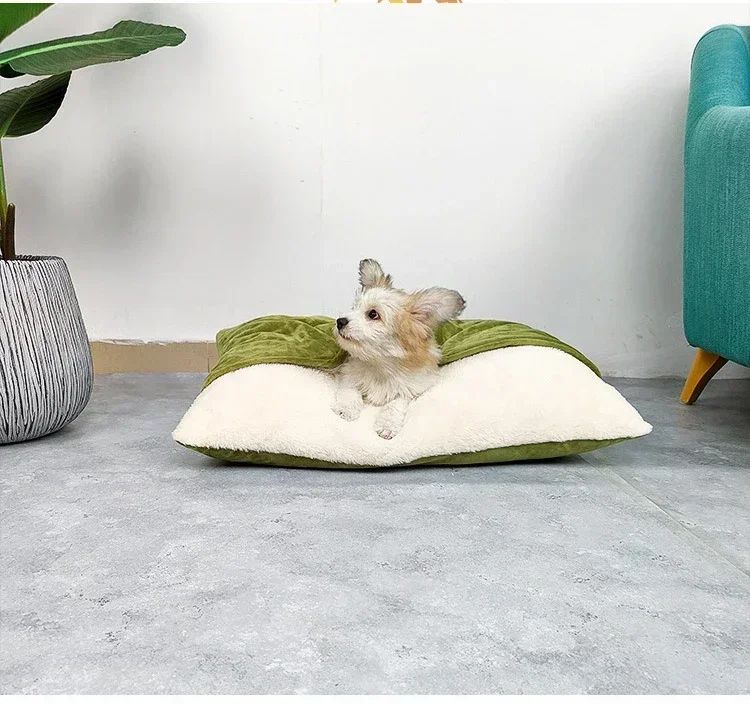 Cama para Animais de Estimação Lavável e Resistente à Mordida - Almofada de Pelúcia Removível Quente de Inverno para Cães Grandes e Gato Saco de Dormir para Pets