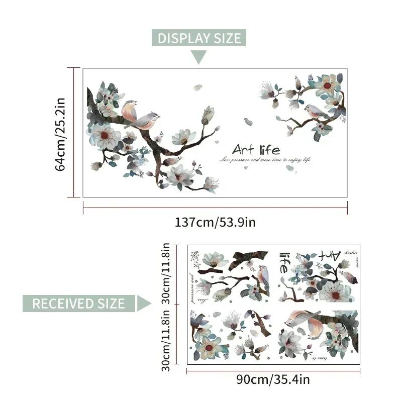 Ink Wall Stickers Wash Peach Blossom For Living Room Bedroom Home Flower Background Wall Decor Self-adhesive Sticker Wallpaper