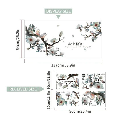 Ink Wall Stickers Wash Peach Blossom For Living Room Bedroom Home Flower Background Wall Decor Self-adhesive Sticker Wallpaper