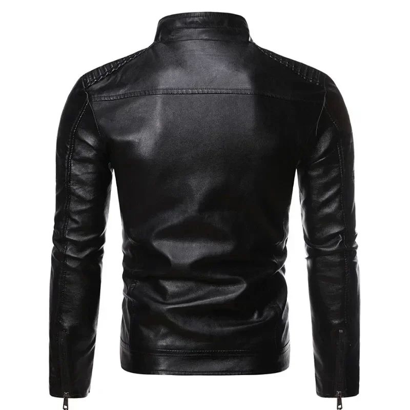 Zipper Korean Fashion Leather Sheepskin Trend Casual Fit Slim Baseball Clothes Men Leather Jacket Autumn New Men Leather Coat