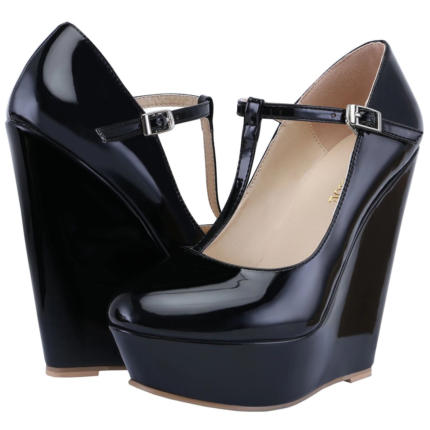 Women Pumps 2025 New Autumn Winter 14cm Round Toes Platform Wedge High Heels T-Strap Gladiator Ladies Dress Party Wedding Shoes