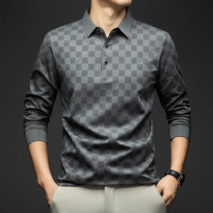 BROWON Polo Shirts for Man Autumn Business Slim Fit Long Sleeve T Shirt Men 2025 New Casual Loose Pullover Plaid Men Tops & Tees