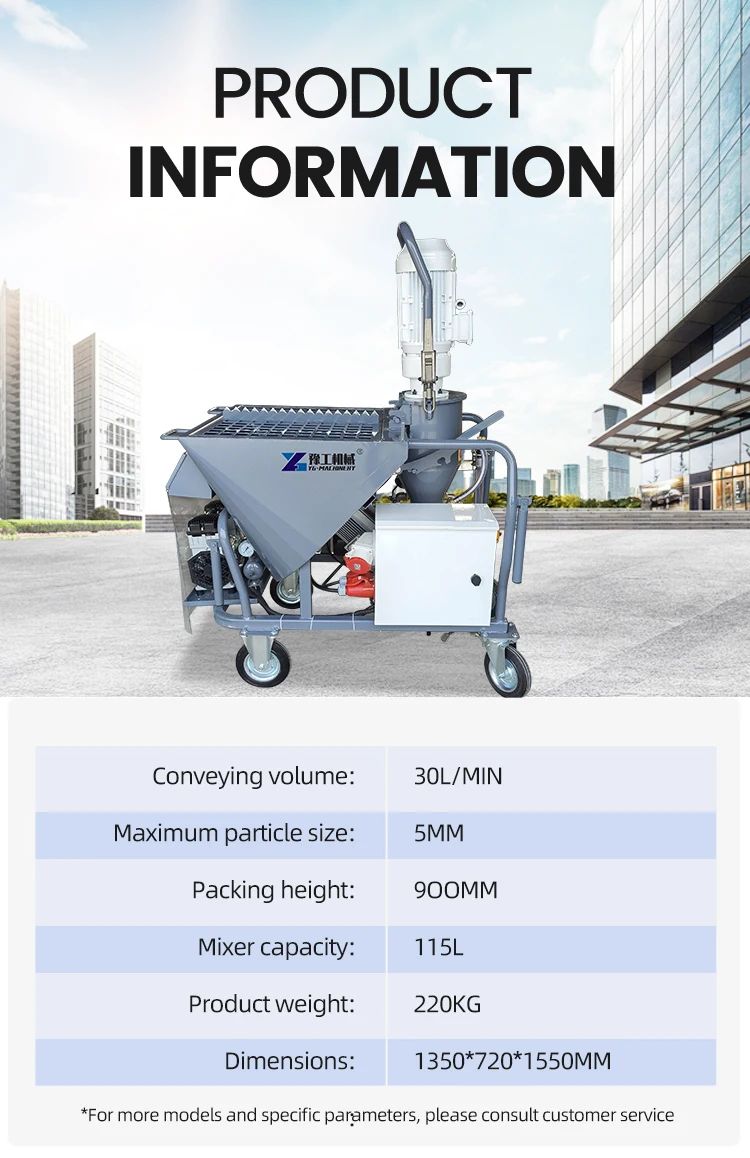 High Capacity Mortar Spraying Machine Electric for Large Area Wall Plaster Cement Efficient Rendering Pump