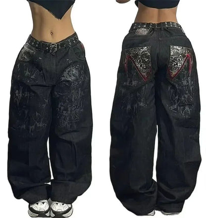 retro y2k gothic lightning graphic jeans wide legs loose loose hip-hop street style men and women fashion clothing