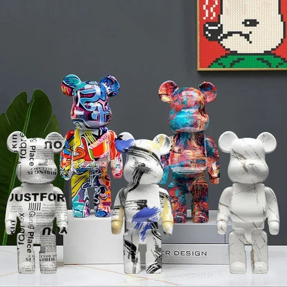 Estátua Urso Graffiti 27cm Bloco Tinta Urso Decoração Enfeites de Resina para Desktop Decoração de Casa Sala de Estar Urso Escultura de Chão Presentes