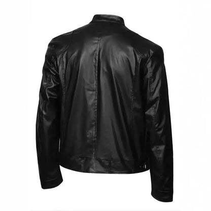 Casual Men's Biker Jacket Stand Collar Slim Fit Zipper Pocket Leather Coat Motorcycle Clothing Outerwear Fashionable Men's Wear