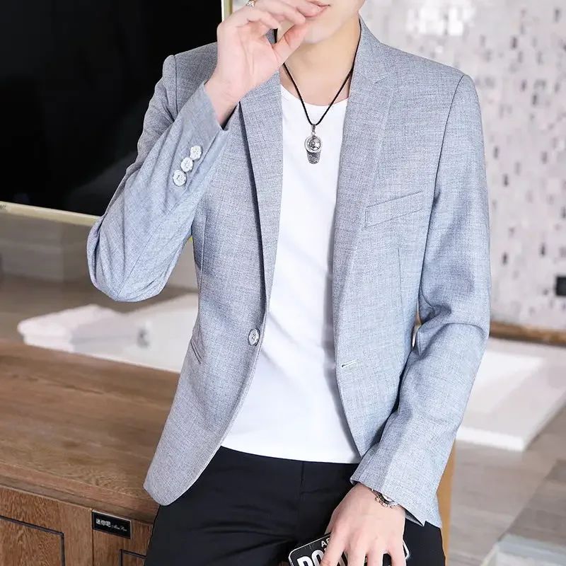 Men Blazer Slim Fit Fashion Business Handsome Gentleman Korean Version of British Style Leisure Slim Solid Color Wedding Work