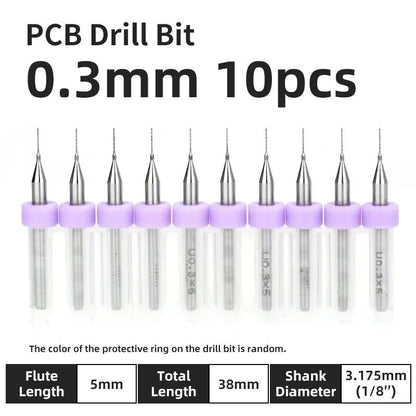 Broca PCB 10pcs Conjunto de Brocas Micro Diâmetro de Aço Tungstênio 1/8" Cabo Fixo Mini Broca CNC 0.1-3.175mm