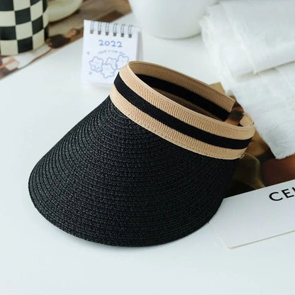 2025 New Summer Outdoor Visor Cap Casual Shade Hat Straw Wide Empty Top Sun Hat Anti Uv Female Large Brim Beach Sunhat Lady