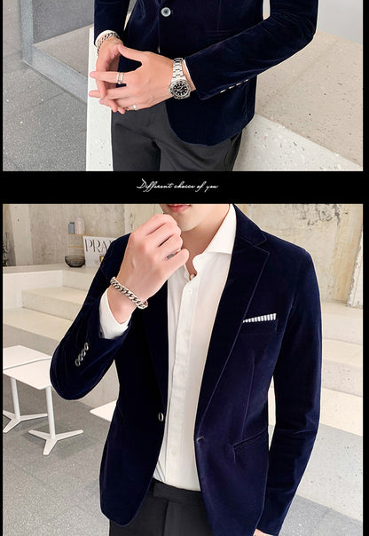 Autum Velvet Wedding Dress Coat Mens Blazer Jacket Fashion Casual Suit Jacket Stage DJ Men's Business Blazers Costume Homme