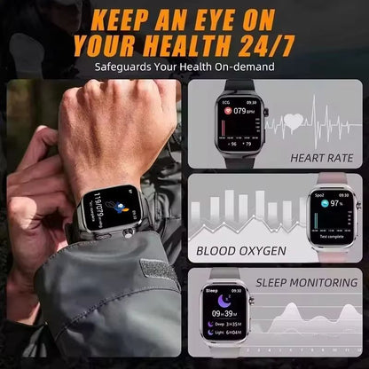 2025 Novo Smartwatch Tela AMOLED de 2.04 polegadas Chamada Bluetooth IP68 À Prova D'água 650mA Smartwatches Esportivos Masculinos Android Grau Militar