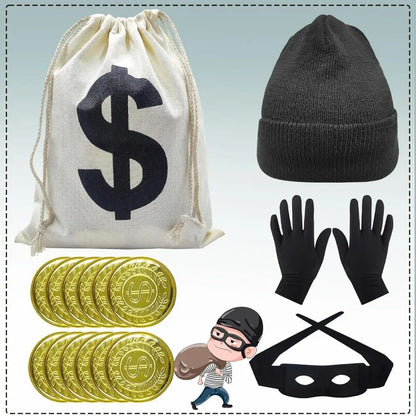 Movie Robber Cosplay Costume Thief Bank Robber Accessories Set for Women Men Halloween Carnival Party Clothes Role Play
