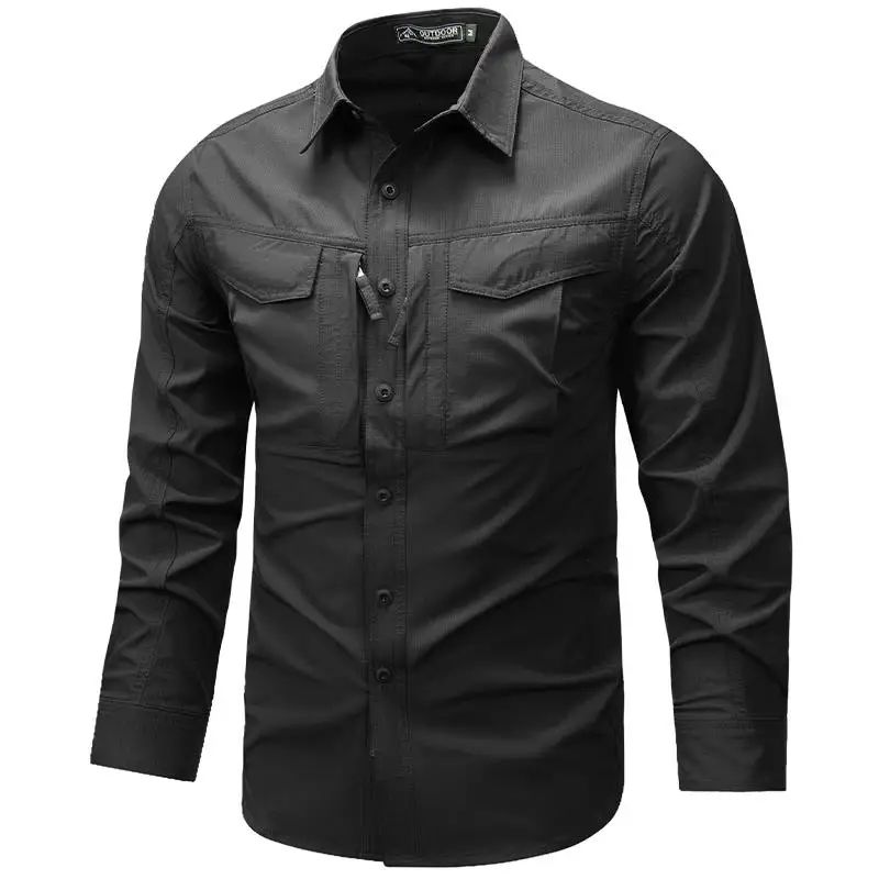Spring Autumn Men Long Sleeved Shirt Men Tactical Work Shirts Tops Outdoor Multi-pocket Quick Drying Hiking Fishing Cargo Shirts