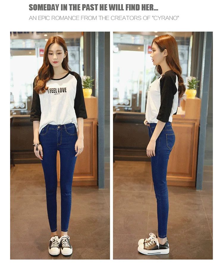 Plus Size High Waist Black Jeans Women's Spring Autumn Fashion Slim Fit Nine Point Cotton Denim Pants with Button Decoration