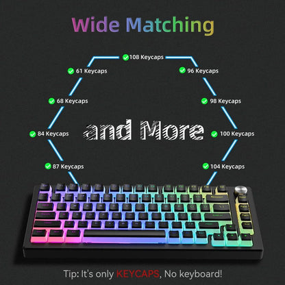 Novas teclas Pudding PBT 129 teclas Double Shot translúcidas para layouts de 60% 80% 100% perfil OEM para teclado mecânico gamer RGB