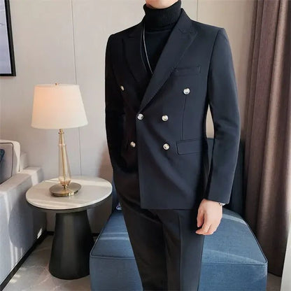 Jacket for Men Dress Jackets Coats Double Breasted Black Business Man Suits and Blazers Simple New in Korean Style Clothes 2025