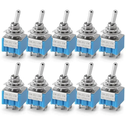 10Pcs Light Blue Miniature Toggle Switch MTS-102/103/202/203 3 Pin 6 Pin Rocker Power Switch ON-OFF-ON / ON-OFF Waterproof Cap